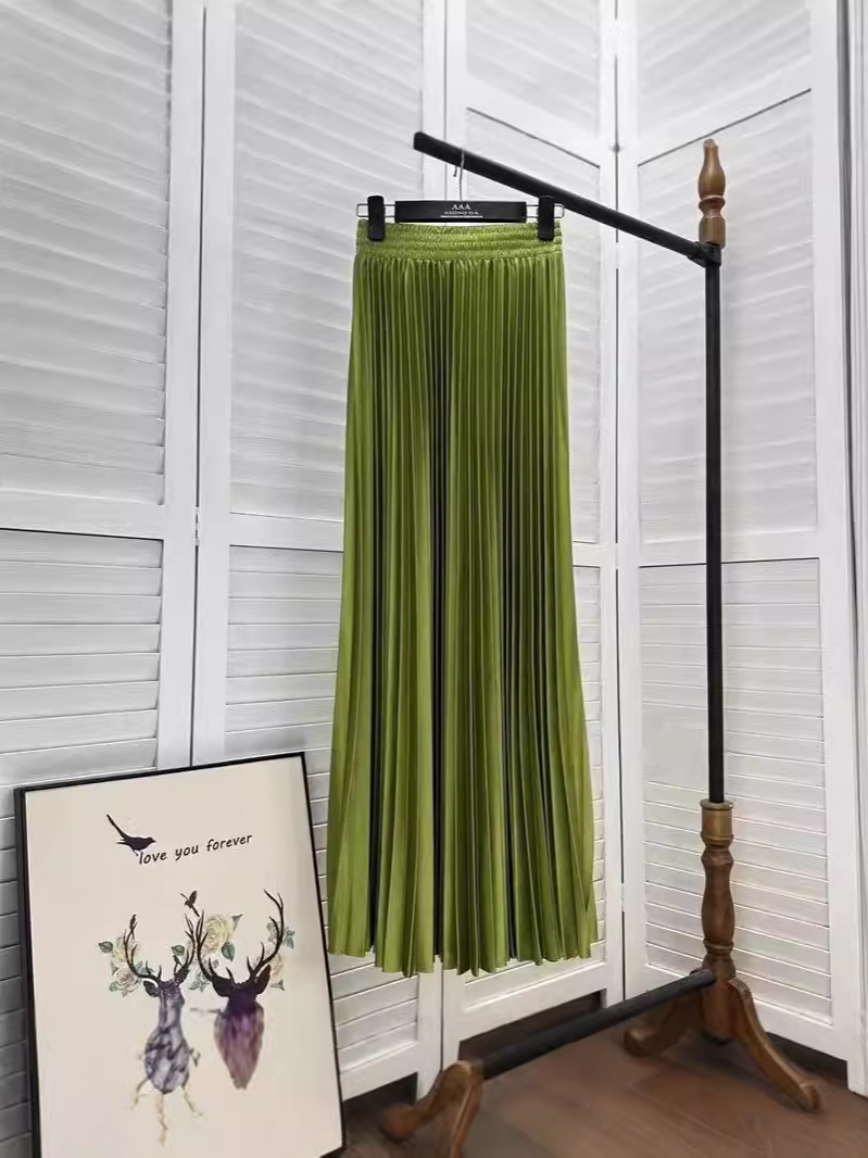 2024 High Waist Pleated Skirt Skirt Women's Draped Sense Loose Waist All-match Slimming High-grade Elegant Solid Color Long Skirt