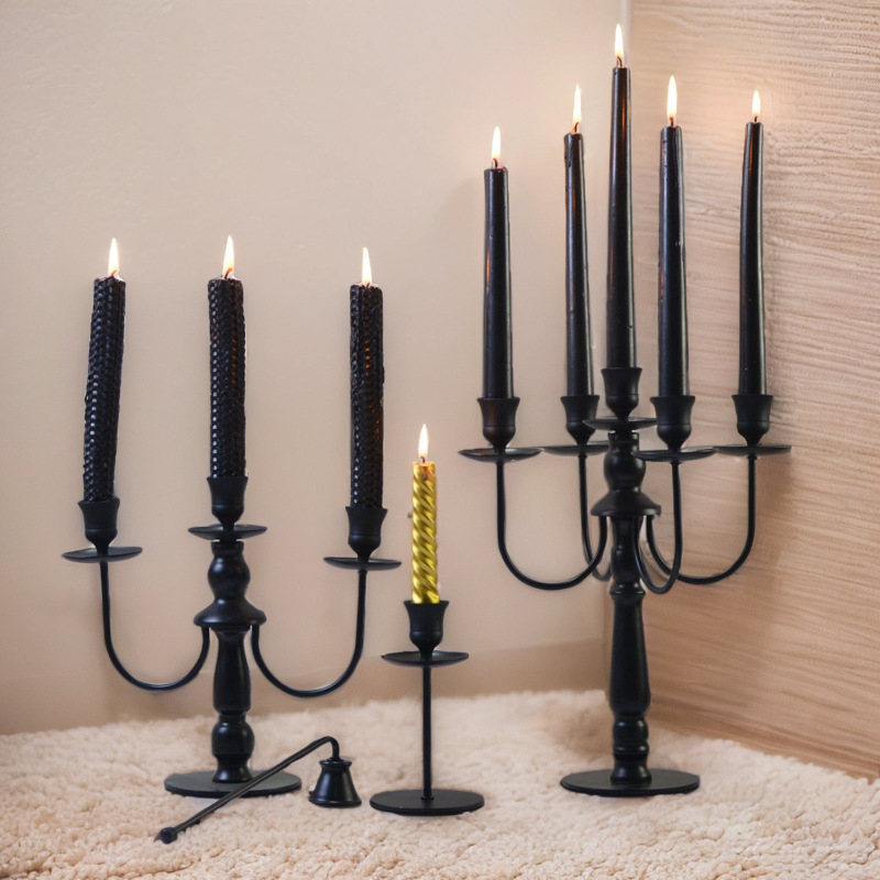 European Style Candlestick Ornaments Hotel Wedding Iron Candlestick Three Five Romantic Candlelight Dinner Elegant Black Candle Holder