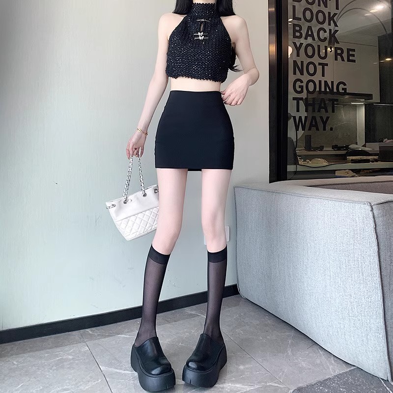 Picture of Short Skirt Suit Skirt Women's Little Black Bag Skirt Summer Short High Waist Slimming Tight Xs Bag Hip Hot Girl