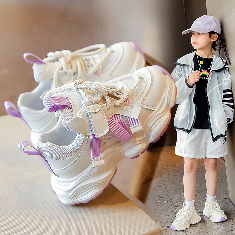 Girls' Shoes Children's Sports Torre Mesh Shoes 2024 New Summer Mesh Big Children Summer Breathable White Girl