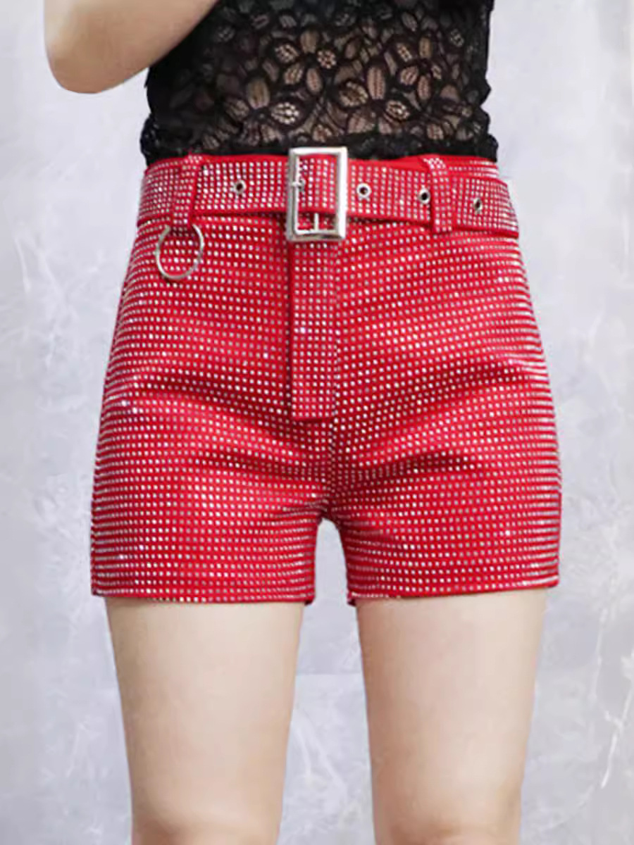 Picture of Full Diamond Shorts Women's Korean-style Celebrity Fragrant Style Fashionable Age-reducing Dopamine Color High-waist Slim-fit Slimming Outer Wear in stock