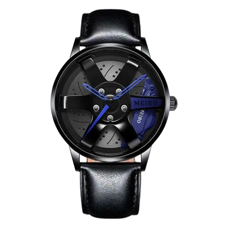 Cross-border hot sale car hub caliper design watch men's alloy steel belt stereo brake disc quartz watch wholesale