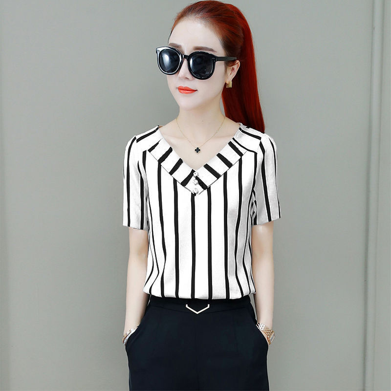 Picture of 2025 Spring and Autumn Korean Fashion New Striped Shirt Women's Loose Slim Bottoming Shirt Cross-Border Women's Top Summer