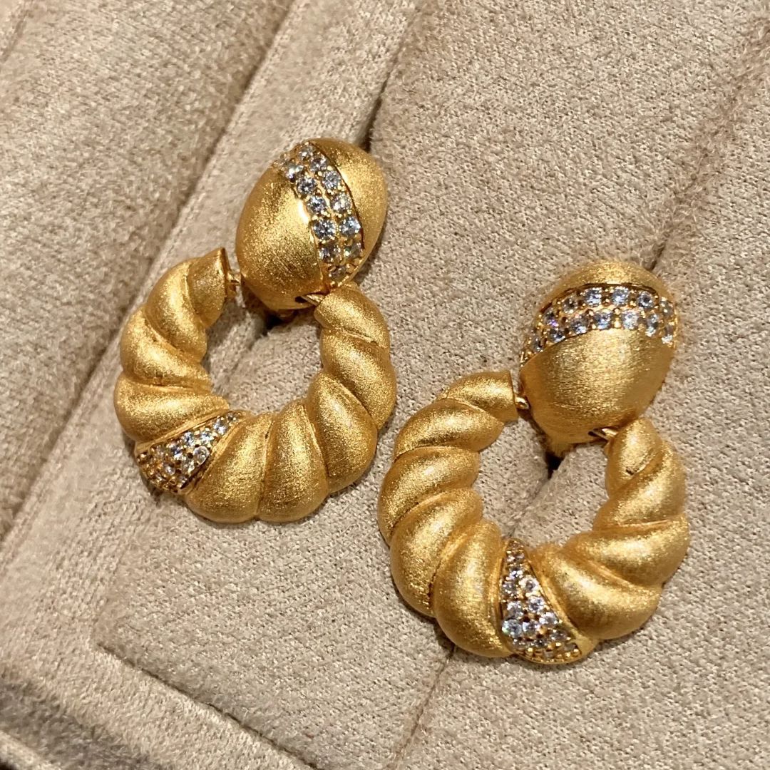 New Chinese Style Antique Jewelry Twist Diamond Earrings Light Luxury Vintage Handmade Brushed Blessed Roll Pendant Necklace