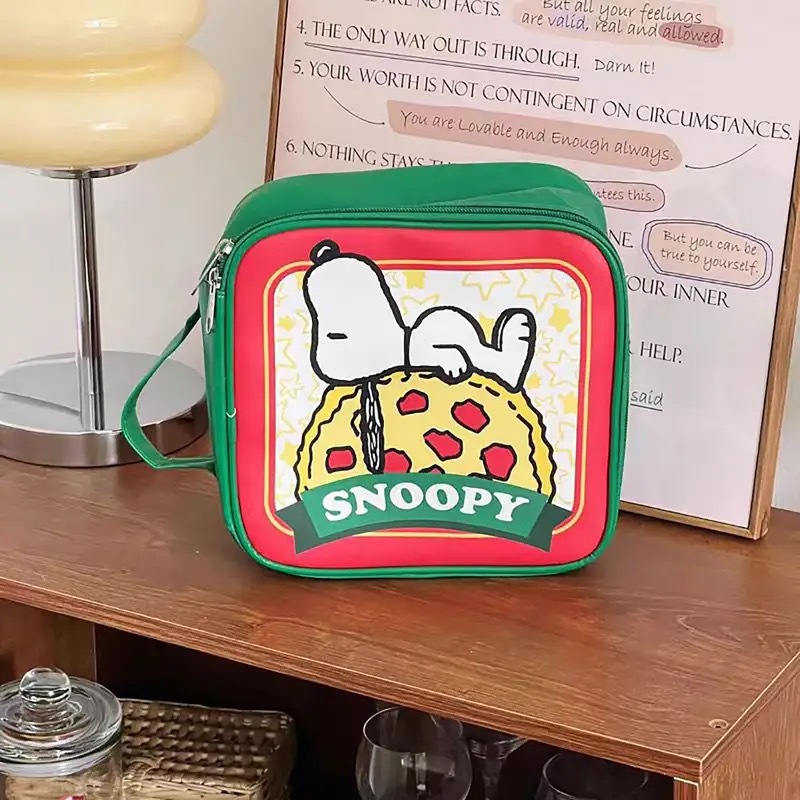 Picture of Green Snoopy Cosmetic Bag Double-sided Printed Pizza Dog Travel Portable Large Capacity Portable Storage Bag