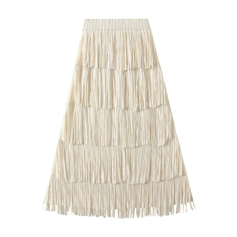 2024 Heavy Industry Five-layer Tassel Cake Skirt All-match Slim-fit Elastoic Waist Design Sense Straight Skirt