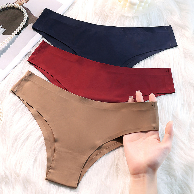 Europe and the United States cross-border custom seamless ice silk underwear women's breathable mid-waist thong one-piece foreign trade ladies briefs