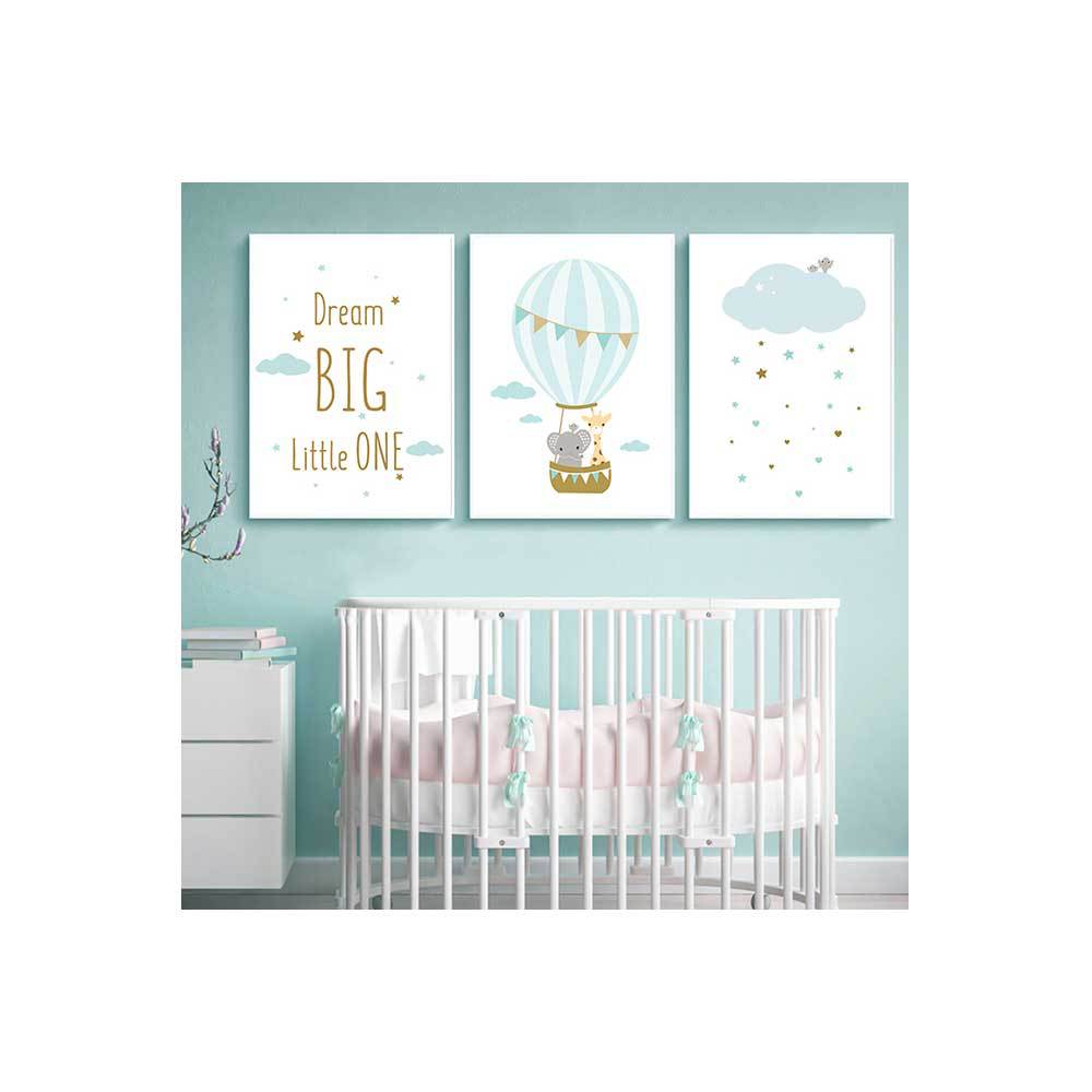 New Nordic Simple Fresh Cartoon Hot Air Balloon Elephant Giraffe Star Triple Combination Decorative Painting Core