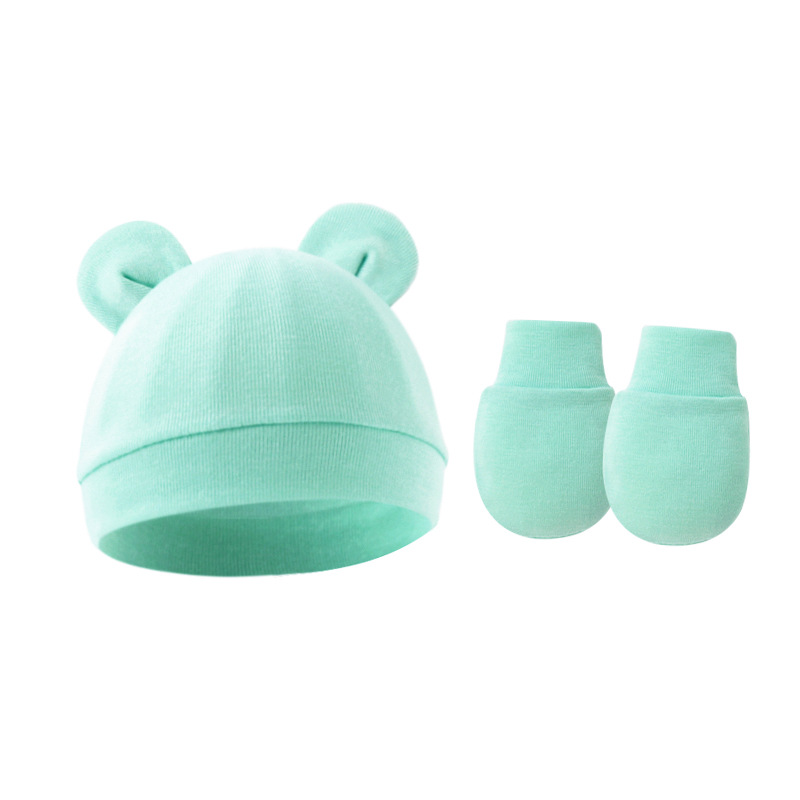 Picture of 2023 foreign trade baby pullover cap Mickey ears baby hat newborn tire cap anti-scratch gloves 2-piece set