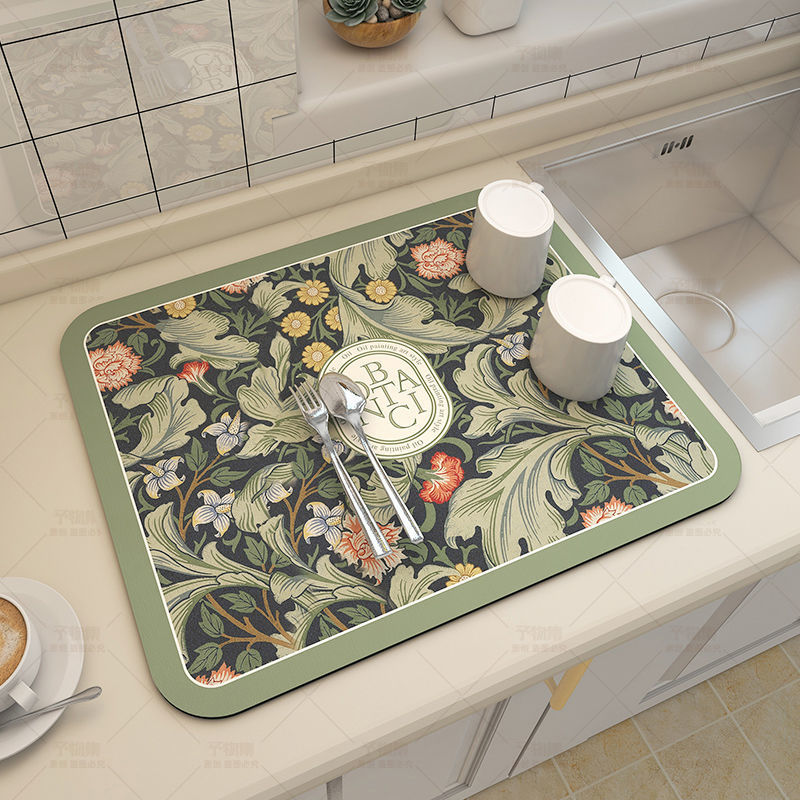 Picture of Diatom mud kitchen draining mat tableware Bowl plate control water mat disposable tea table bar table top dry absorbent mat