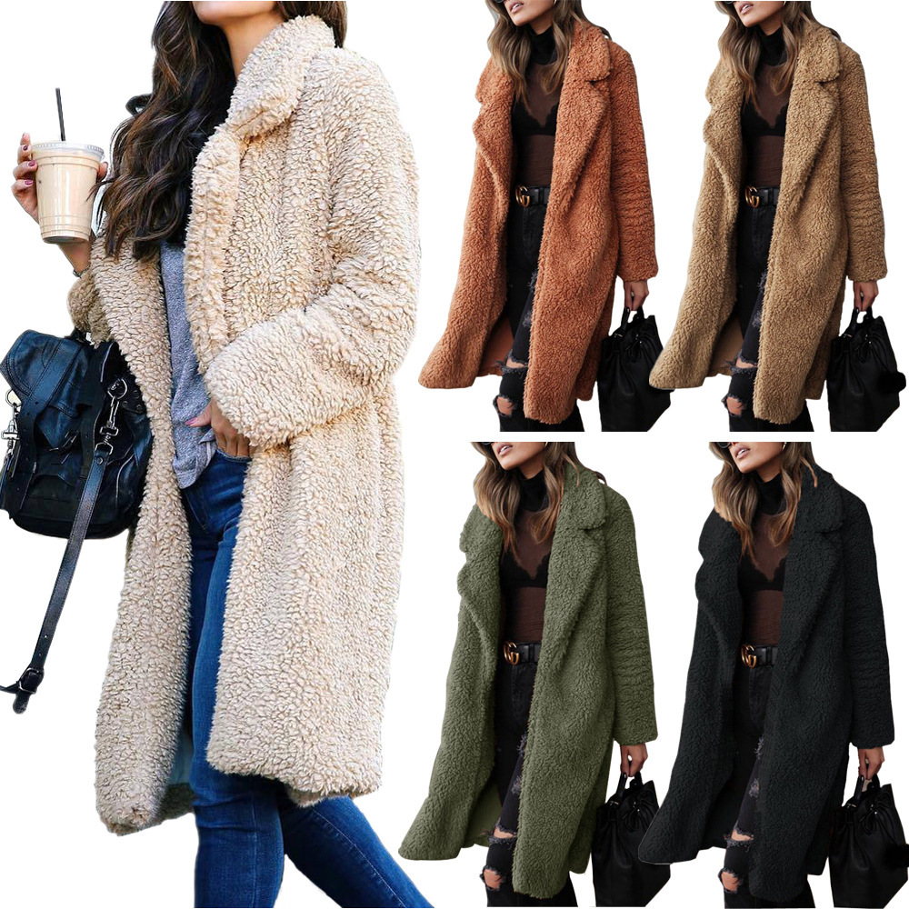 2022 autumn and winter wish best selling European and American cross-border foreign trade explosions long sleeve lapel women's plush coat
