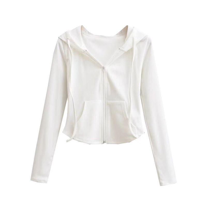 Picture of De velvet hot girl style hooded cardigan sweater coat for women Spring and Autumn slim fit waist slimming long sleeve short top fashion
