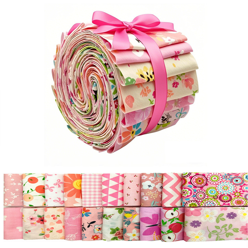 Cross-Border New Multi-Color Pure Cotton Fabric Jelly Roll Pure Cotton Small Clear Floral Long Strip Quilted Splicing Craft Fabric