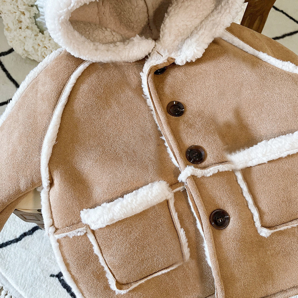 Picture of Korean Style Boys and Girls Baby Winter New Jacket Retro Fashionable Suede Thickened Lamb Wool Thick Warm Jacket