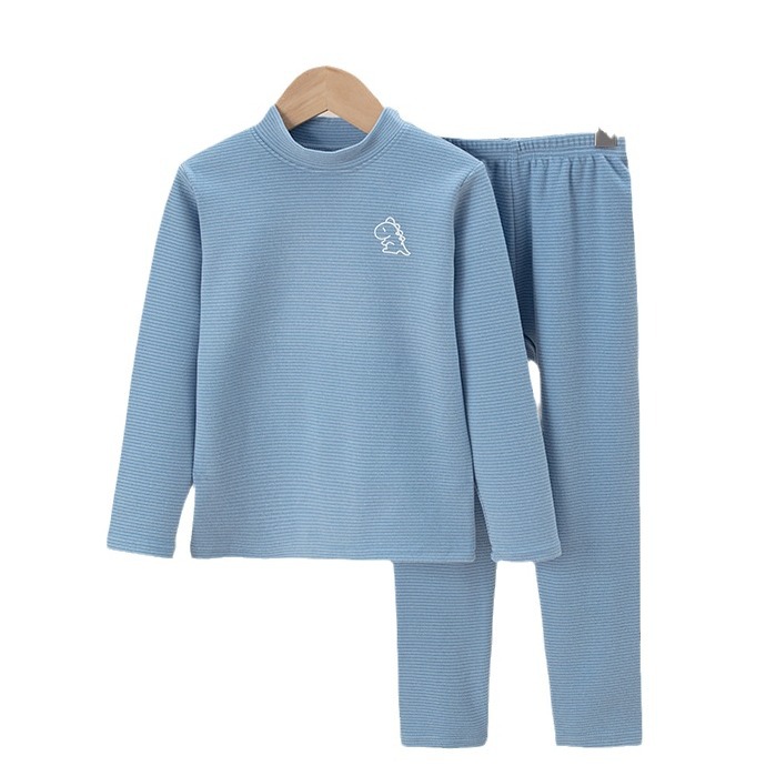 Picture of Children's double-sided brushed plush Long Johns boys and girls winter thermal underwear suit mid-collar bottoming striped pajamas