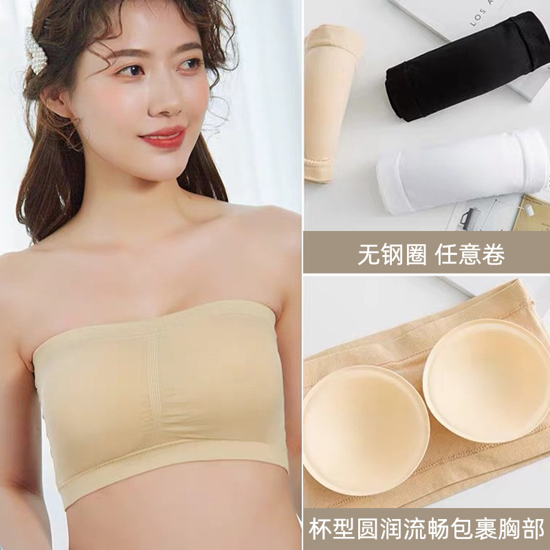 Picture of One-piece Student's Beautiful Back-wrapped Chest Anti-light Tube Top Underwear Women's Base Shirt Strapless Bra Bra with Chest Pad