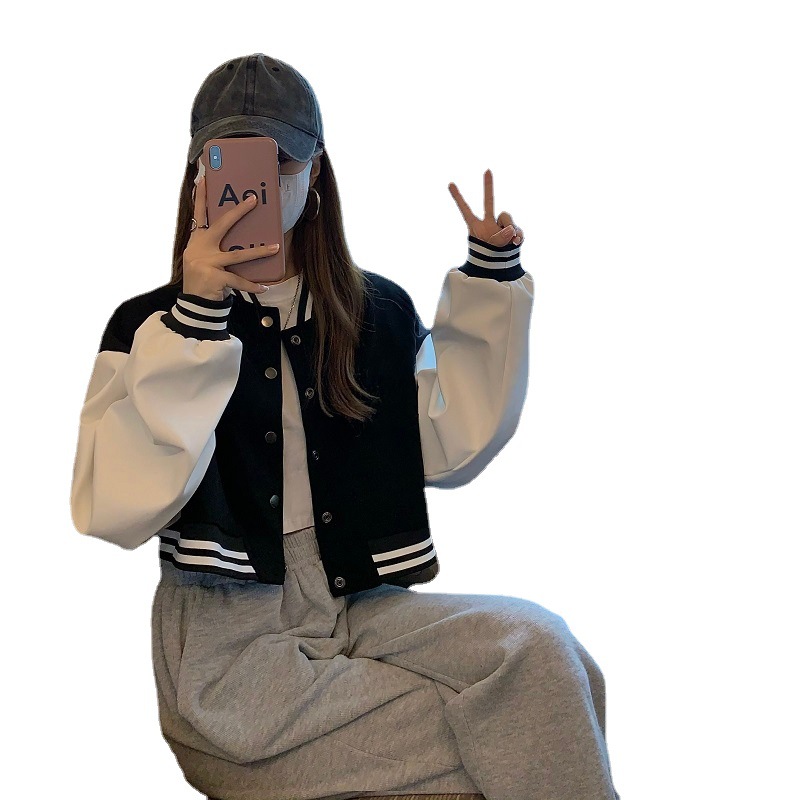 Picture of Autumn and Winter short baseball uniform long sleeve single-breasted coat women's clothing new small American high street ins generation hair