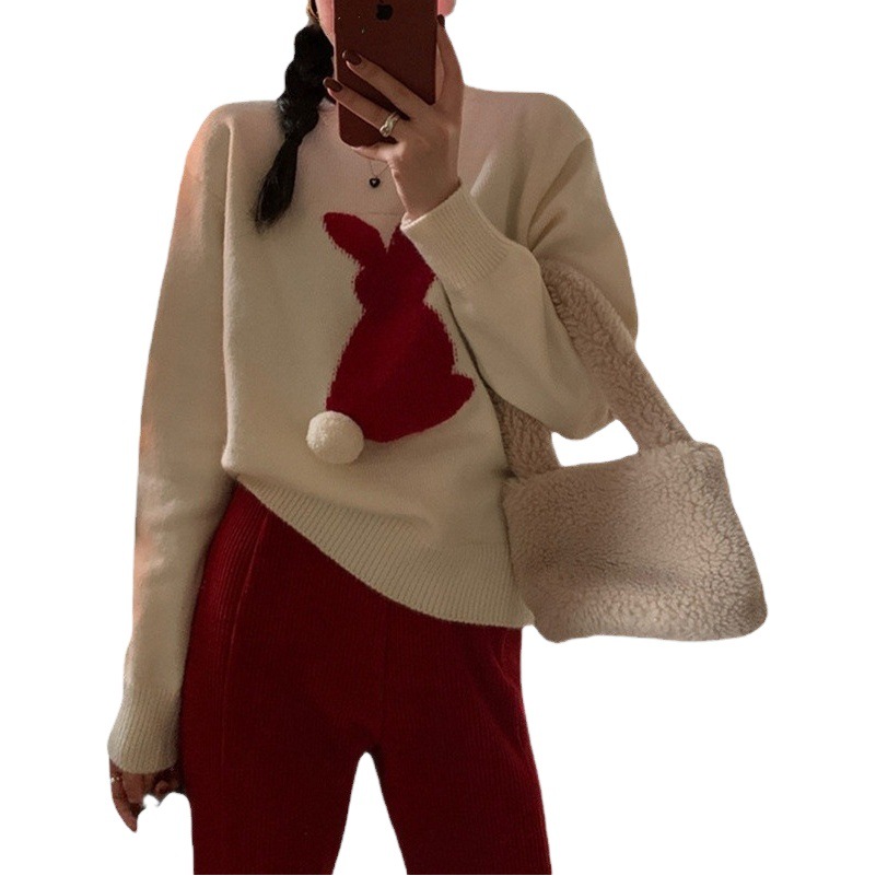 Spot 2025 Spring New Cute Rabbit New Year Christmas Atmosphere Knitwear Fashionable and Sweet Knitwear