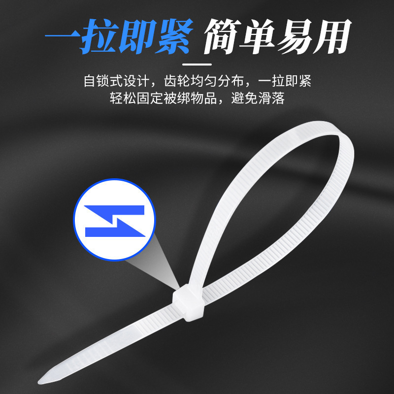 Picture of Self-locking nylon cable tie black and white plastic cable tie with buckle strap manufacturer wholesale non-national standard