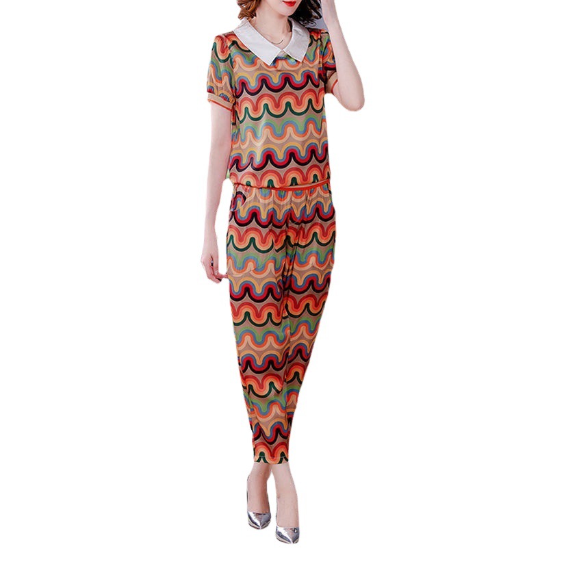Picture of Summer New Young Mother Stylish Harlan Pants Two-piece Women's Short-sleeved T-shirt Clothes Set