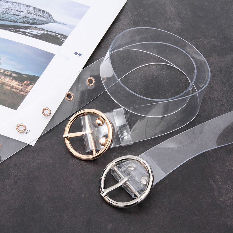 Distinctive Plastic silver Transparent Belt Spring Perforated Heart-Shaped Buckle Square Buckle All-Match Jeans Decorative Trouser Belt Women
