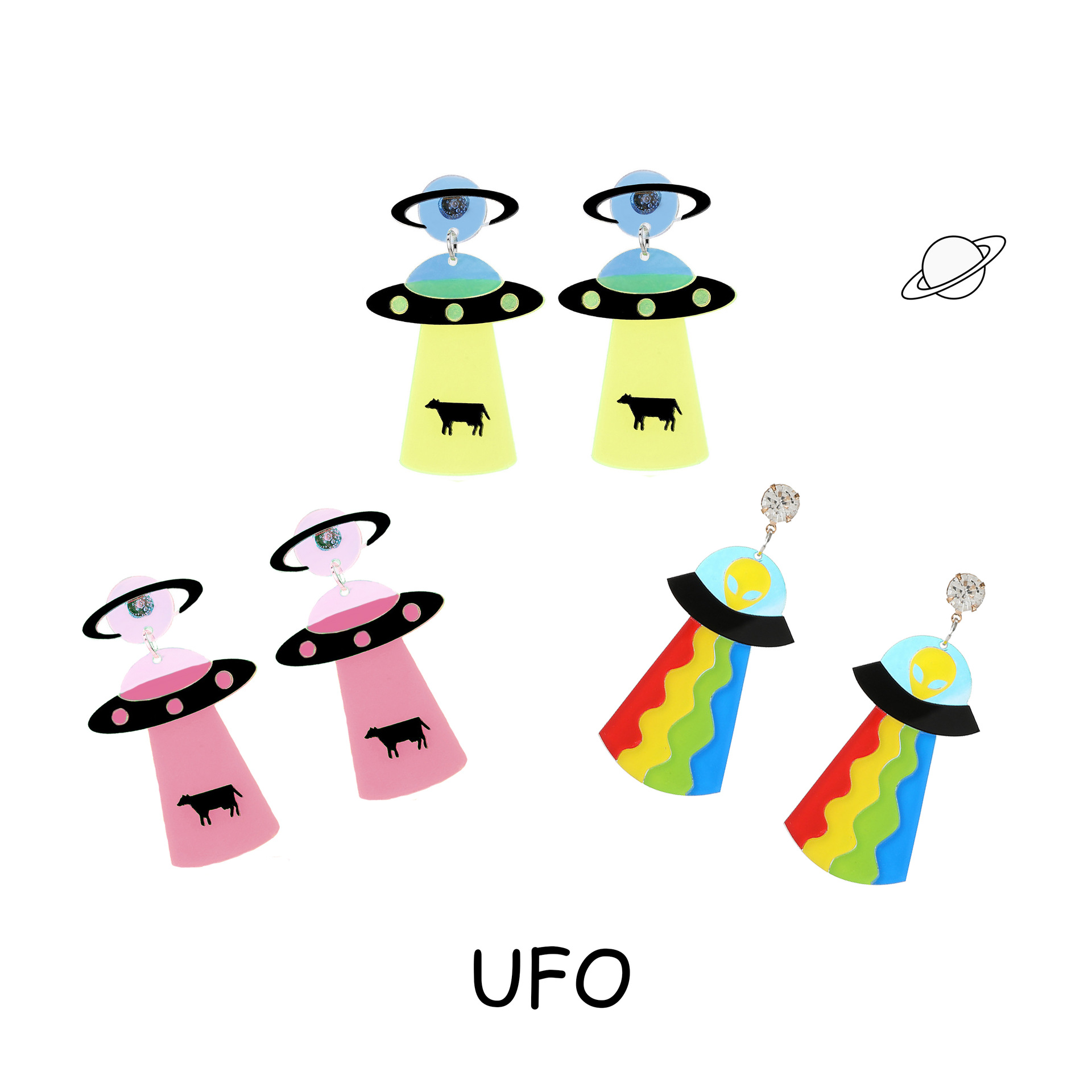 Picture of Personalized European and American earrings Acrylic women's nightclub bar exaggerated fun funny earrings UFO spaceship alien