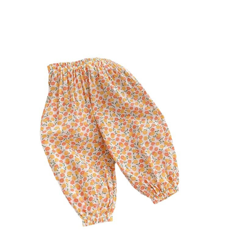 Picture of All-match Anti-mosquito Pants Girls' Summer Printed Mid-high Waist Beach Pants Children's Vintage Floral Pants Summer Sunscreen Pants
