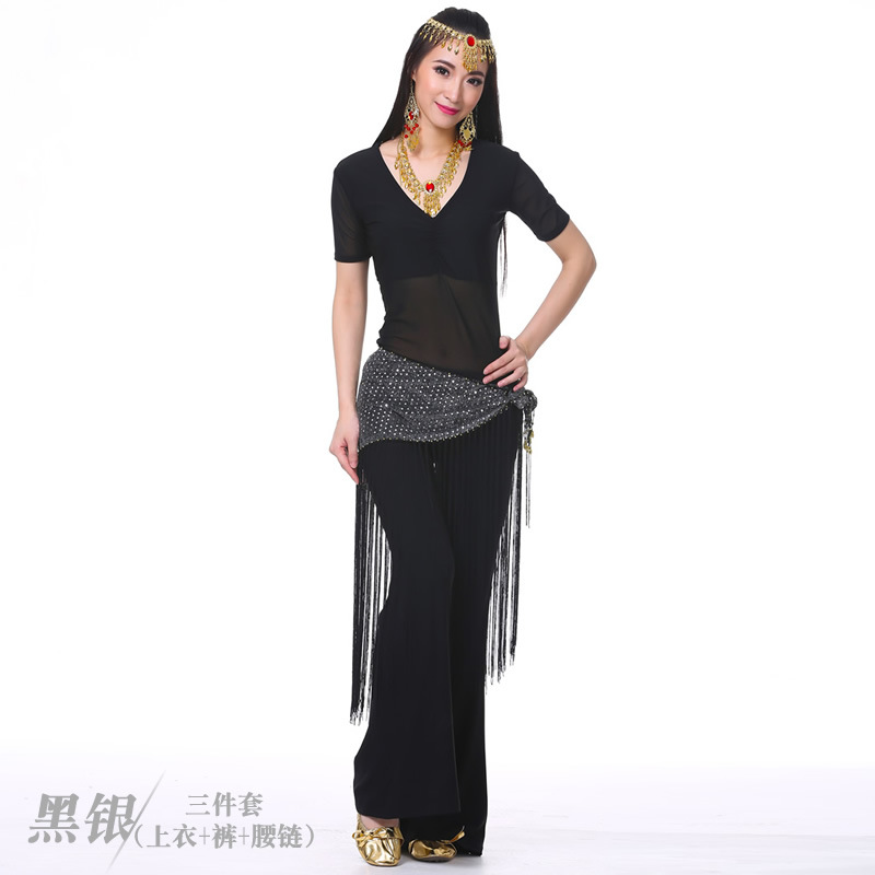 Picture of Dancer's Mid-crumpled Semi-transparent Yarn Short-sleeved Belly Dance Clothes Practice Clothes Clothing Practice Clothes suit New Summer