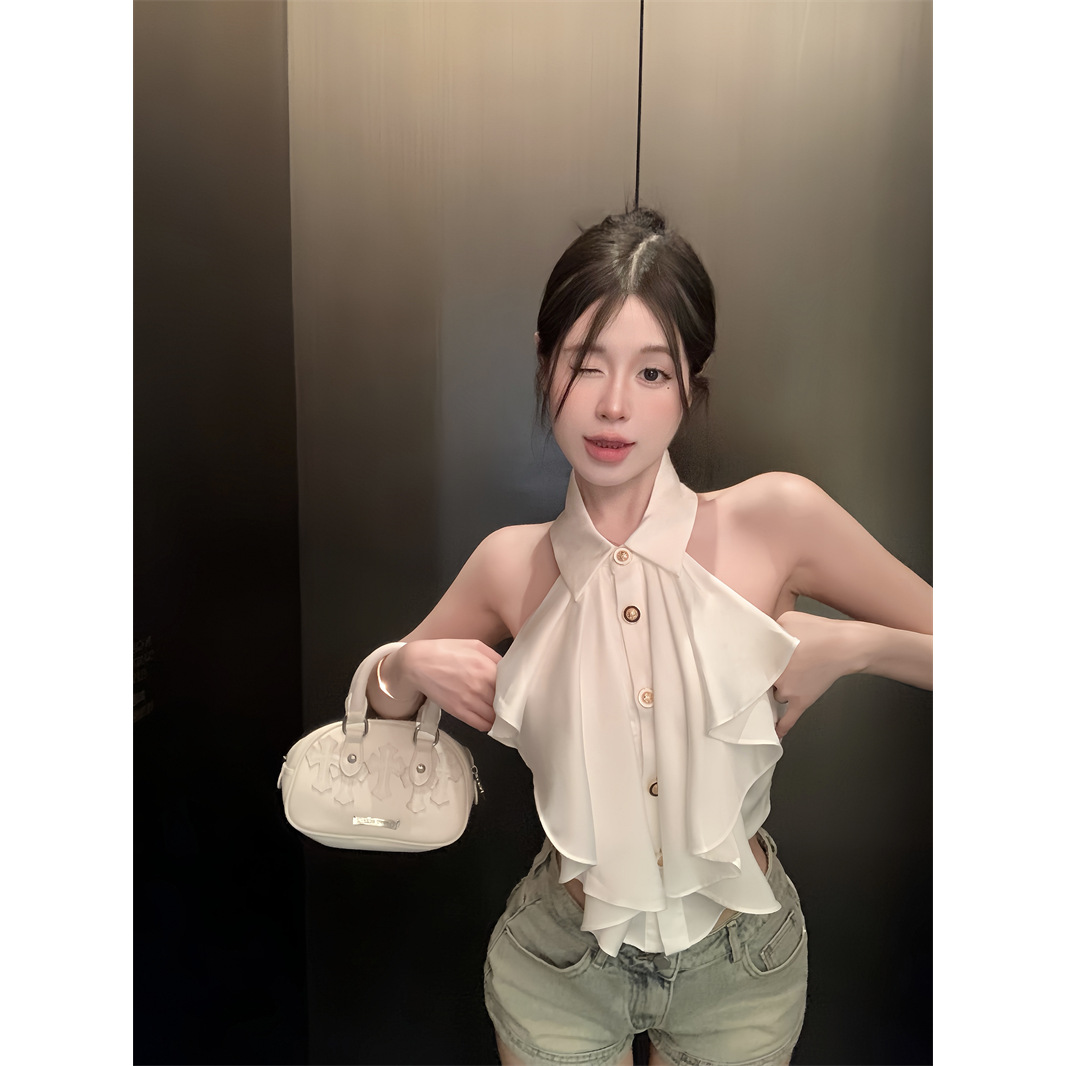 Summer new design off-the-shoulder ruffled gentle Palace style ruffled sleeveless backless hot girl halter vest