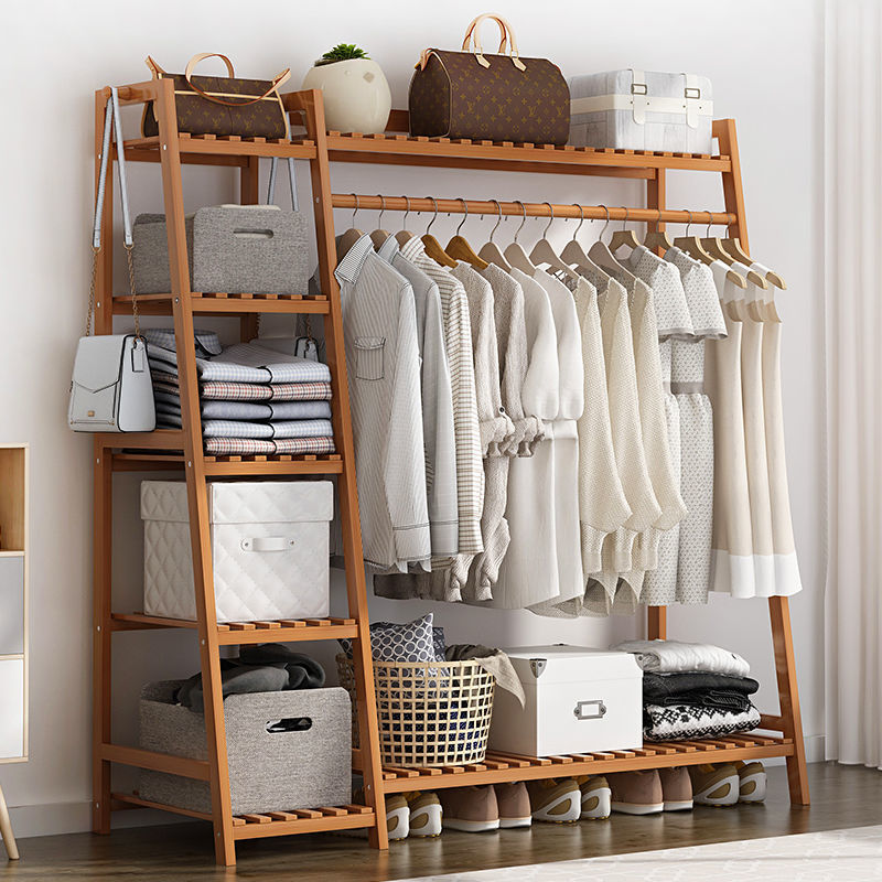 Picture of Hanging hanger floor-to-ceiling simple bedroom room household clothes drying storage shelf cloakroom multi-functional cabinet