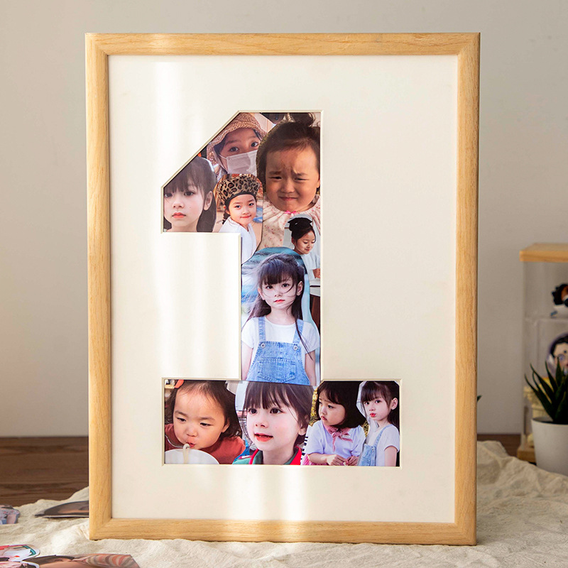 Picture of Baby growth memorial photo frame solid wood wall-mounted photo frame made of picture frame 1-year-old children's day gift table