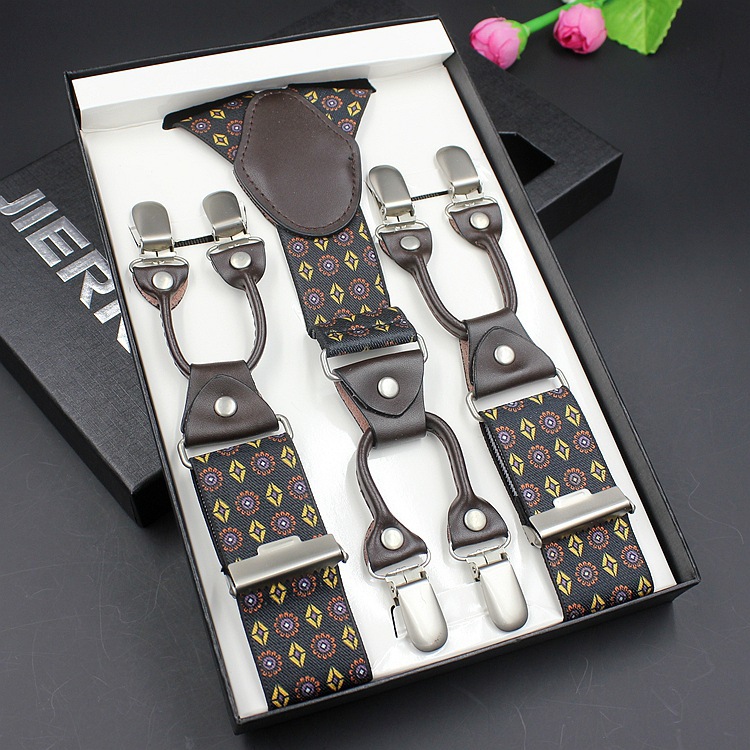 In stock, 2016 men's suspender suspenders business formal wear suspender 6-clip elastic suspender iek