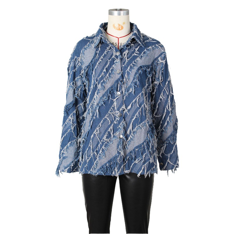 Spring 2024 New Women's Fashion Casual Loose Distinctive Tassel Denim Jacket Coat