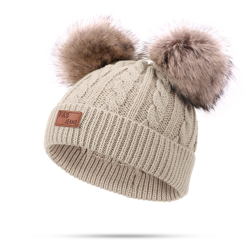 Picture of Winter Children's Neck Hat Two-Piece Pompom Baby Baby Knitted Hat Warm Wool Fleece-Lined Thickened Neck Set