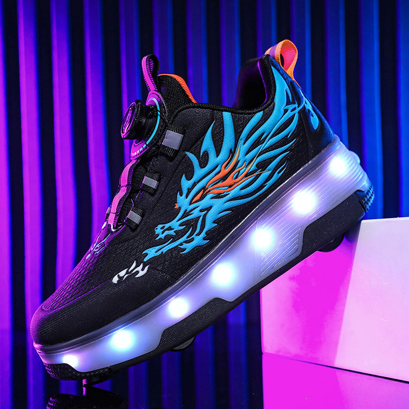 Picture of Cross-border foreign trade heywalk shoes for boys and girls four-wheel double-wheel LED flashing light luminous automatic invisible pulley skates