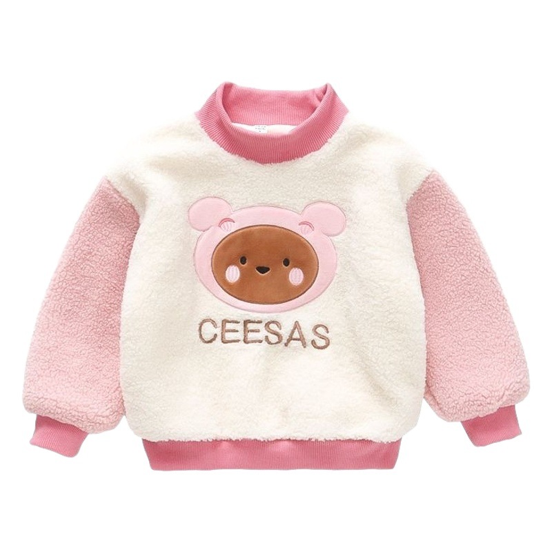 Girls' Winter plush sweater 2023 new cute cartoon color matching top outdoor bottoming shirt fashion