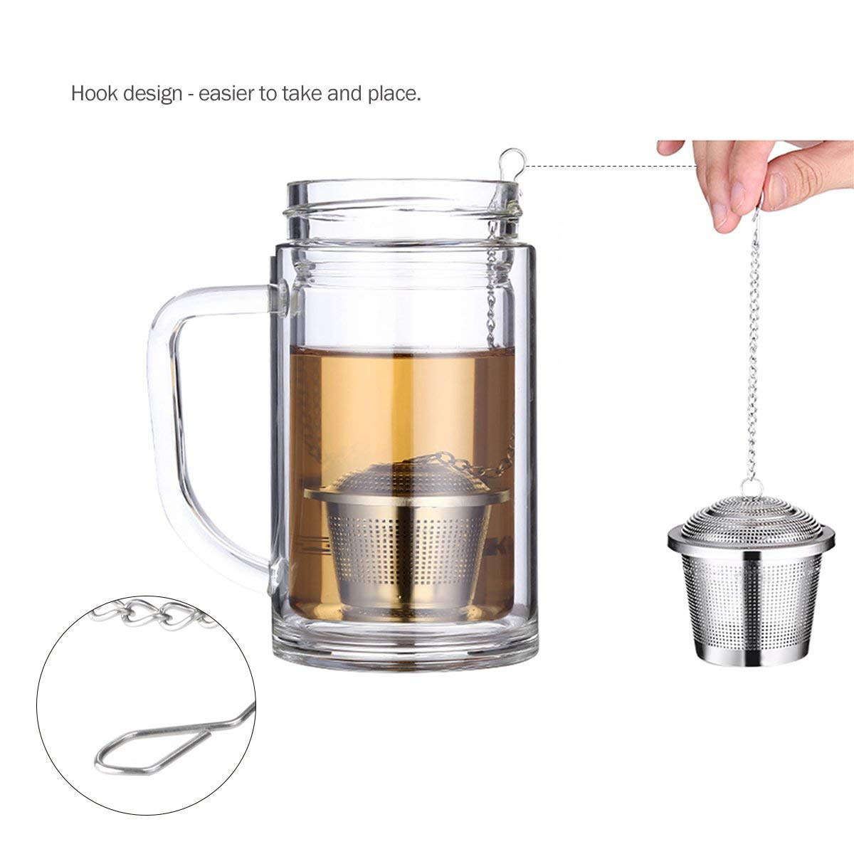 Picture of E-Commerce Stainless Steel 304 Tea Filter with Lid Chain Tea Barrel-Shaped Tea Drain Kitchen Weibao Tea Ball Tea Maker in Stock