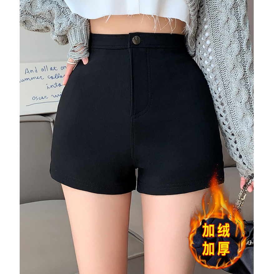 fleece-lined Thickened High Waist Elastic Casual Shorts Women's 2023 Autumn and Winter Spice Girls Slim-fit Slimming A- shaped Pants Hot Pants