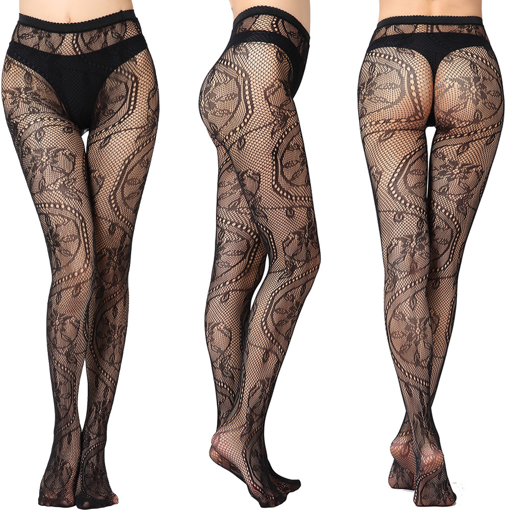 Retro Tattoo Lace Hollow Fishnet Stockings Totem Small Mesh Pantyhose Women's Tornado Fishnet Stockings