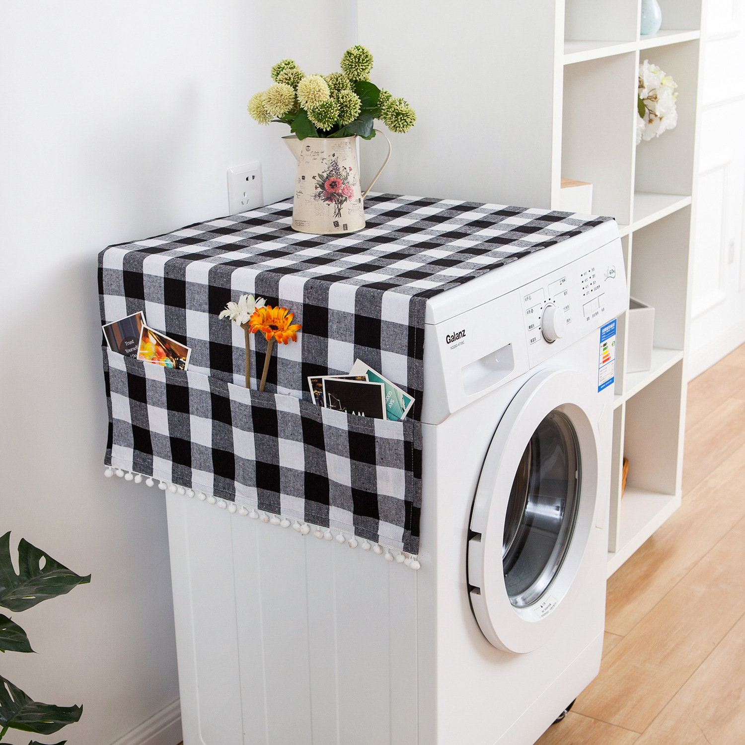 Picture of Yiman Qiyun Plaid Modern Simple Refrigerator Cover Dustproof Sunscreen Drum Washing Machine Cover Cloth Bedside Table Cover Towel