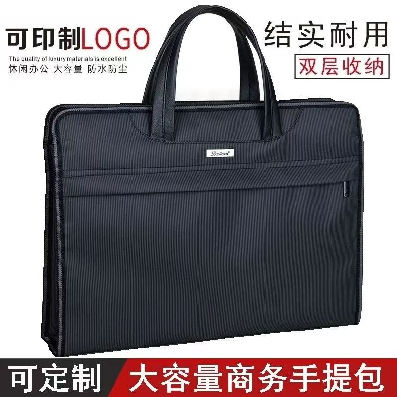 Factory supply portable zipper file waterproof polyester fabric large capacity three-dimensional business double-layer storage file bag