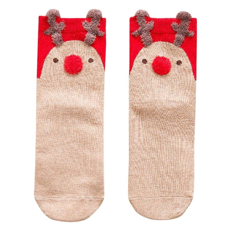 Autumn and Winter Cotton Socks New Year Cartoon Three-dimensional Ears Cute Elk Christmas Socks Red Socks Japanese Straight Socks