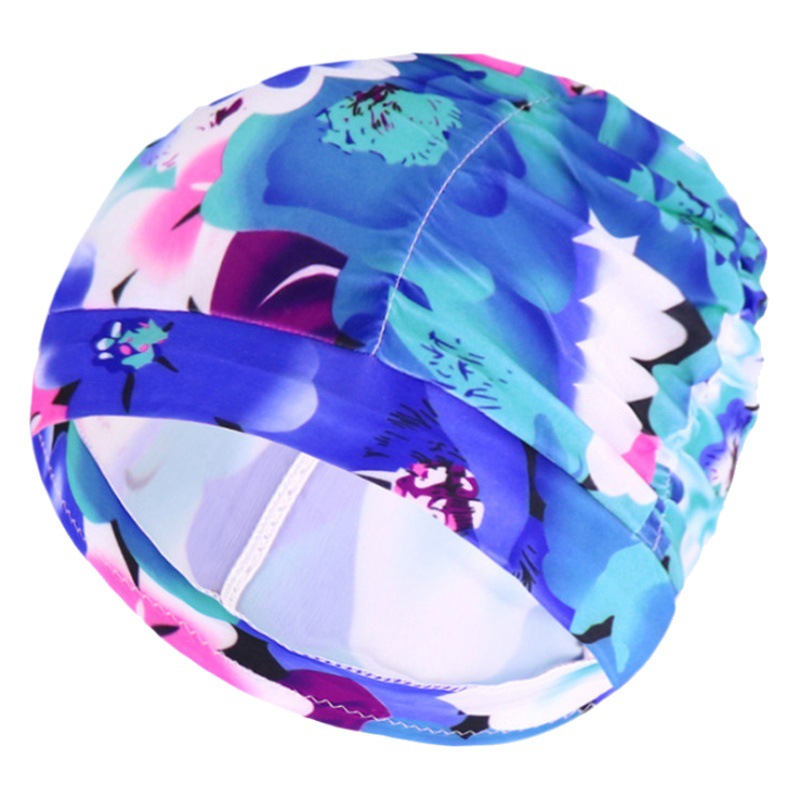 Factory wholesale pleated cloth swimming cap enlarged head circumference long hair ear protection swimming hot spring unisex swimming cap