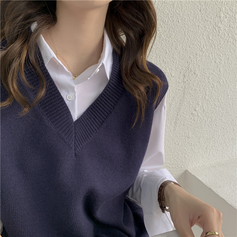 Picture of Spring and Autumn 2024 New Lazy Style Pullover V-Neck Sweater Vest Sleeveless Knitted Waistcoat Student Sweater for Women