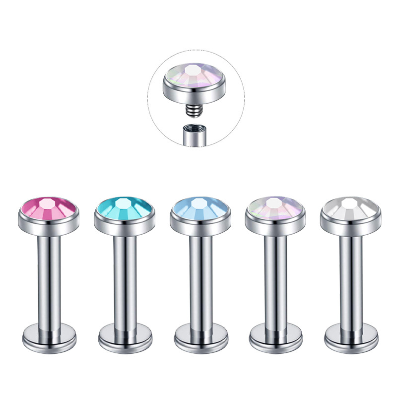 European and American F136 G23 titanium internal teeth Diamond-embedded lip nail titanium alloy body piercing accessories multi-size tongue nail ear bone nail