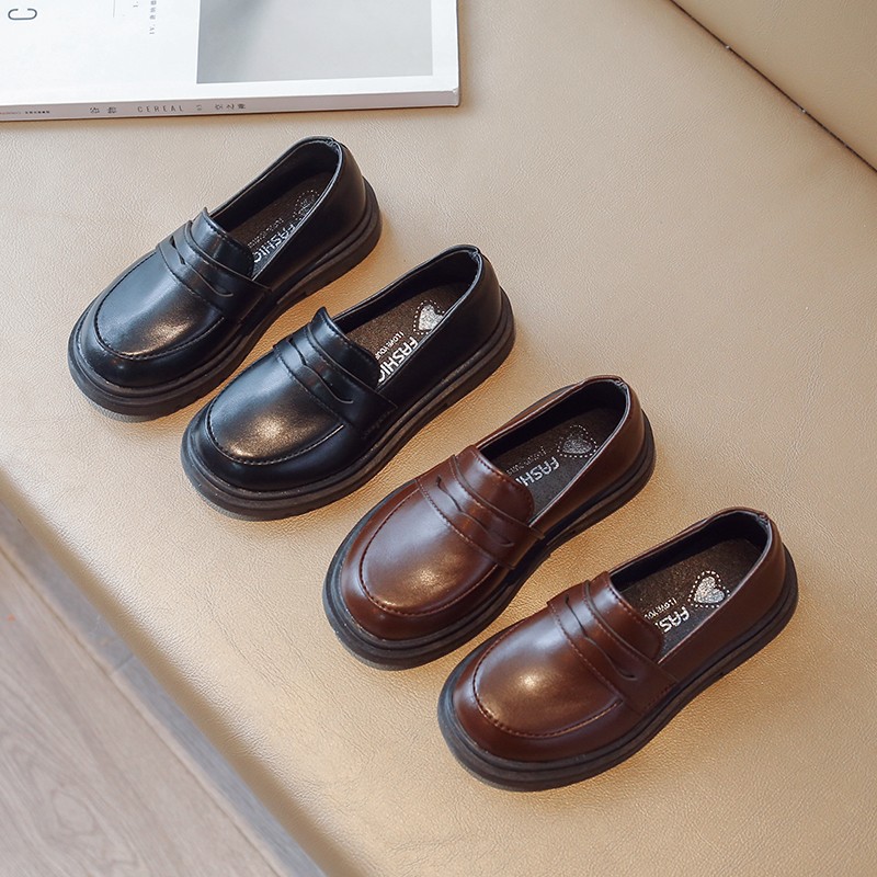 Children's British style solid color 2025 spring and autumn new girls' shoes, small leather shoes, baby black casual fashion shoes