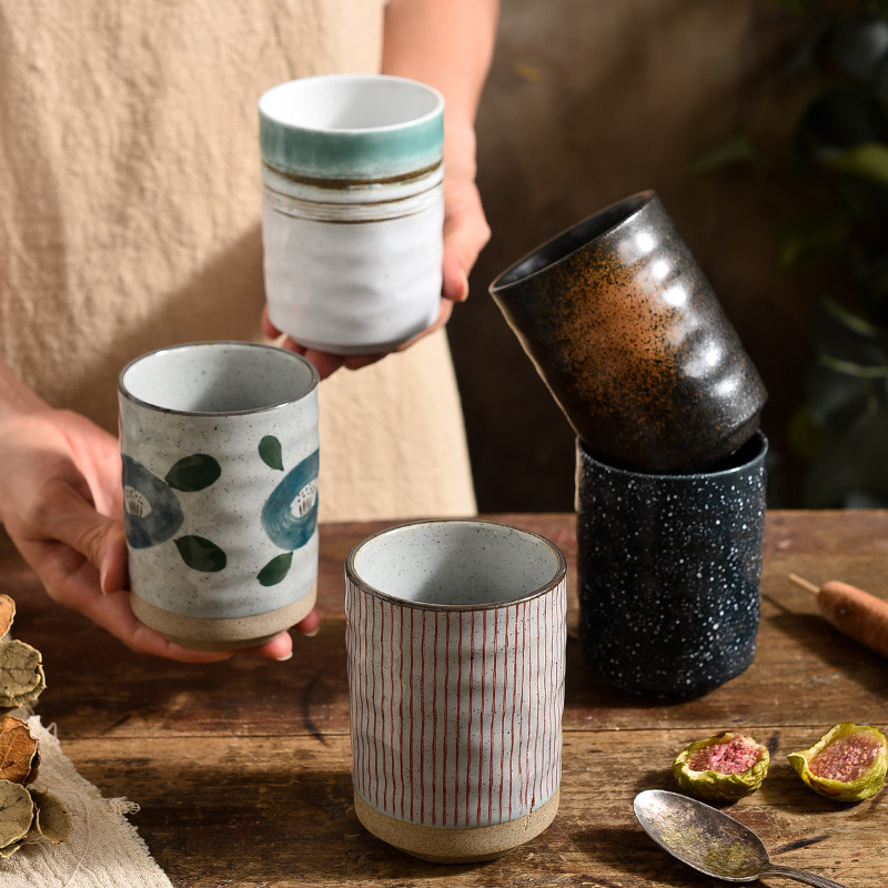 Picture of Japanese Style Creative Ceramic Vintage Tea Cup Sushi Cup Stoneware Straight Body Cup Stoneware Water Cup for Household Restaurant