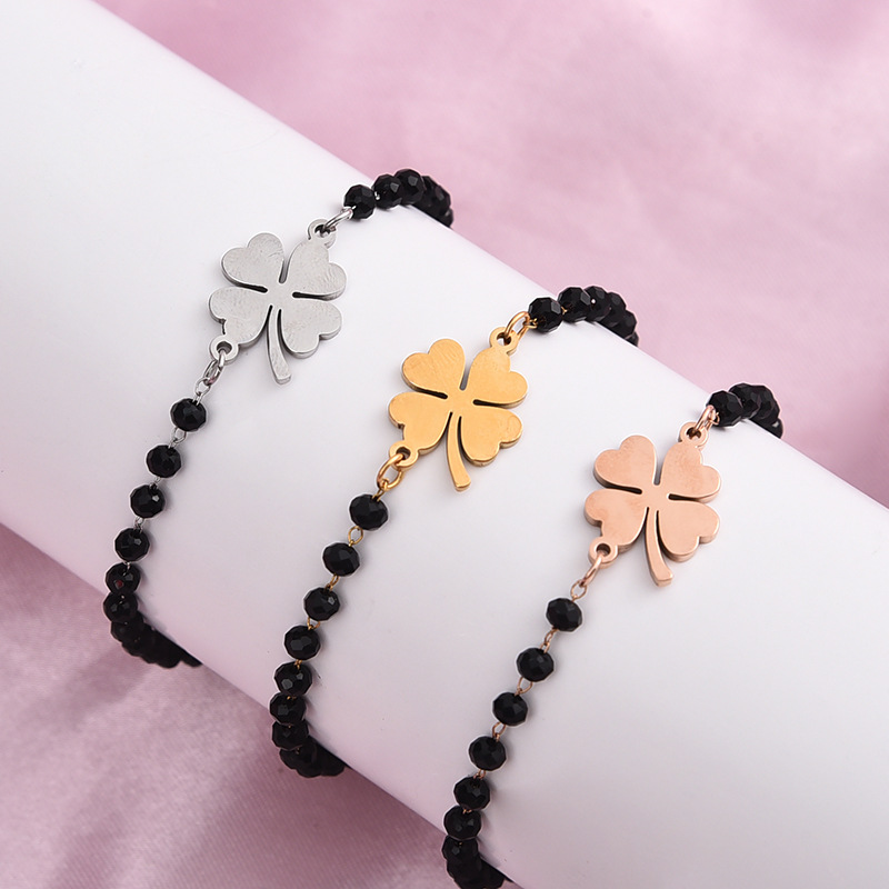 2024 Cross-border Stainless Steel Jewelry Four-leaf Clover Bracelet Women's Simple Couple Bracelet Rose Gold Bracelet Niche