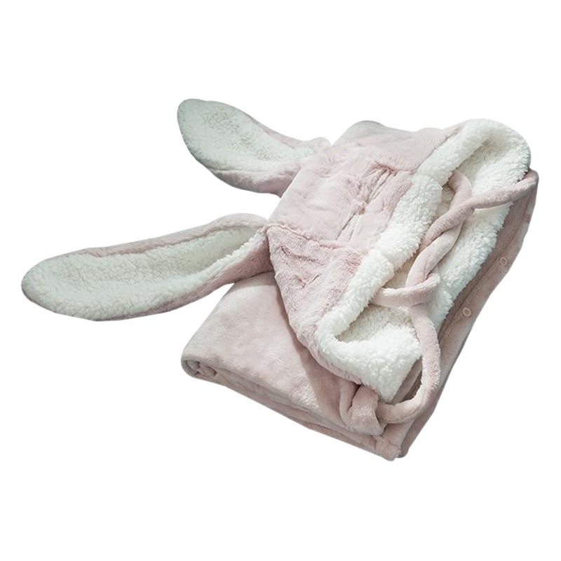 Korean Style Rabbit Ear Cape Family Style Lamb Velvet Air Conditioning Blanket Nap Sofa Blanket Home Lazy Hooded Cape Cover