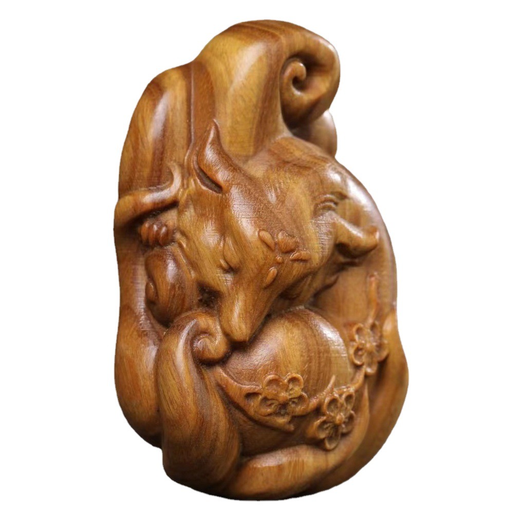 Green sandalwood wood carving Phoenix nine Fox pendant Nine Tail Fox Car pendant rearview mirror tassel hanging jewelry creative gift